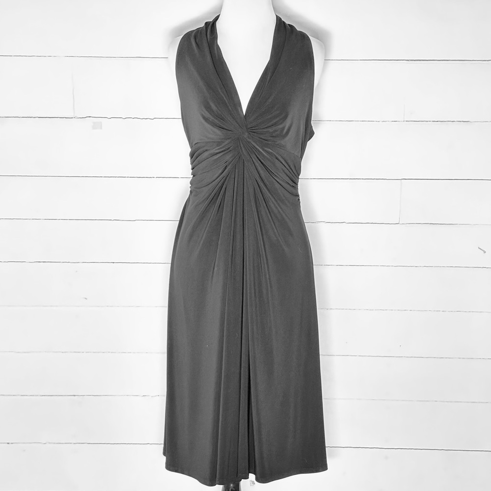 NWOT Woman’s Jones New York Black Stretch Sleeveless Halter Midi Dress Size 12